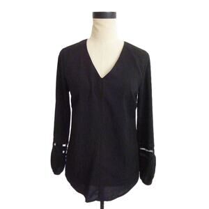 Banana Republic Black V-Neck Blouse with Crochet Cuff Detail XS Top